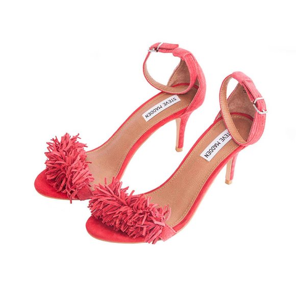 BOGO Red Steve Madden Synfull Ankle Strap Fringe Heels Suede Shoes Size 8.5M - Picture 2 of 9
